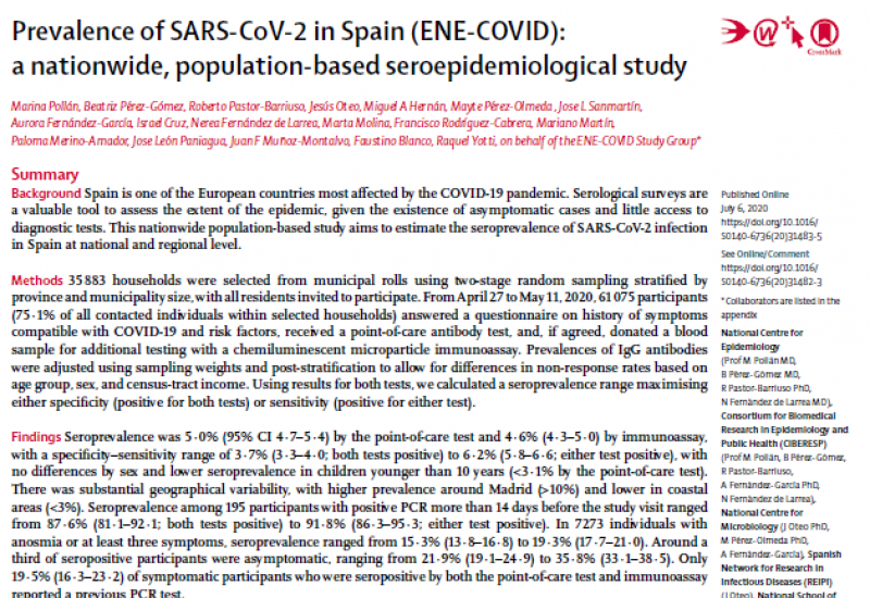Pollán et al. (2020). Prevalence of SARS-CoV-2 in Spain