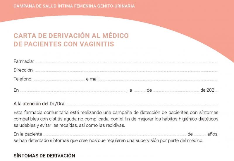  Carta de derivación al médico de pacientes con vaginitis
