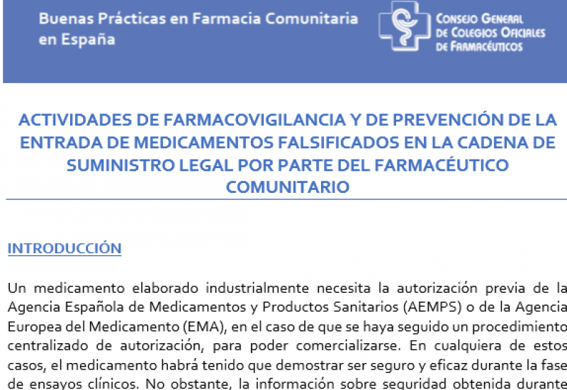 Actividades de farmacovigilancia y de prevención de la entrada de medicamentos falsificados en la cadena de suministro legal por parte del farmacéutico comunitario