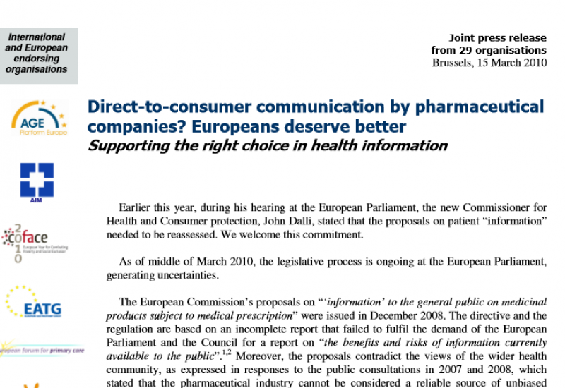 Direct-to-consumer comunication by pharmaceutical companies