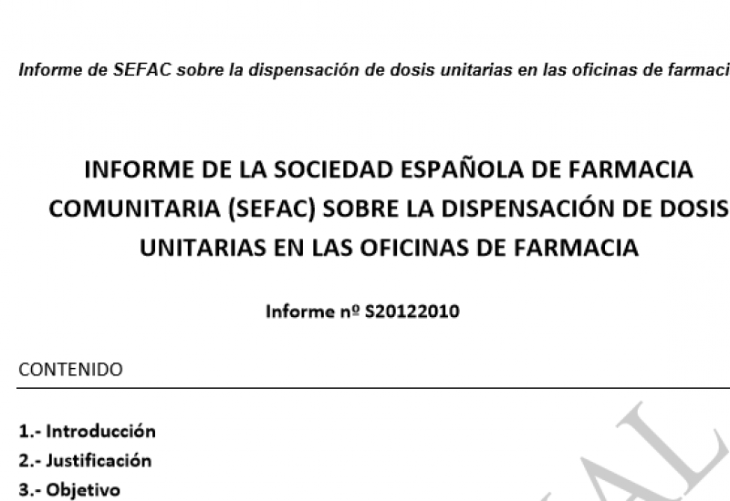 Informe sobre dosis unitarias remitido al Ministerio de Sanidad