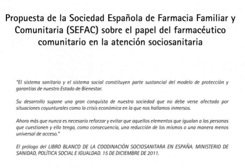 Propuesta de SEFAC sobre el papel del farmacéutico comunitario en la atención sociosanitaria