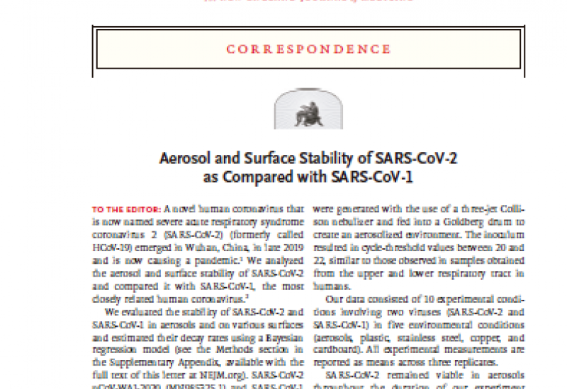 Aerosol and Surface Stability of SARS-CoV-2 as Compared with SARS-CoV-1