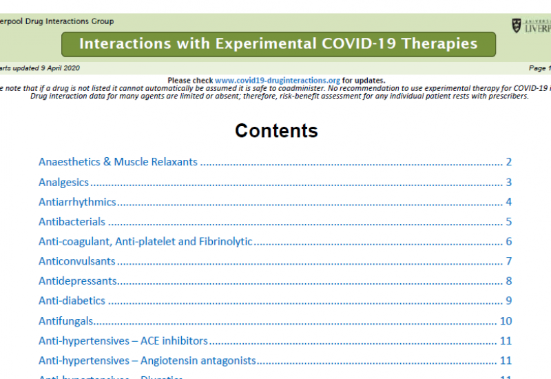 Liverpool Drug Interactions Group (09/04/2020). Interactions with experimental COVID-19 therapies