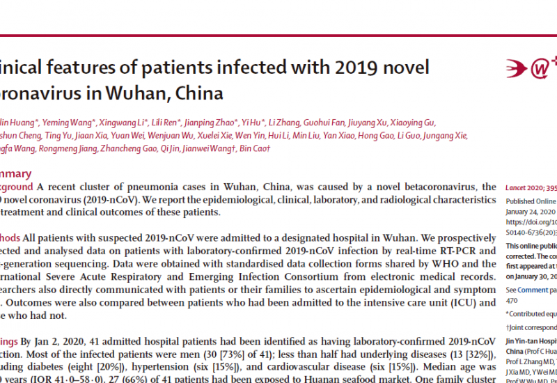 Huang et al. (2020). Clinical features of patients infected with 2019 novel coronavirus in Wuhan, China