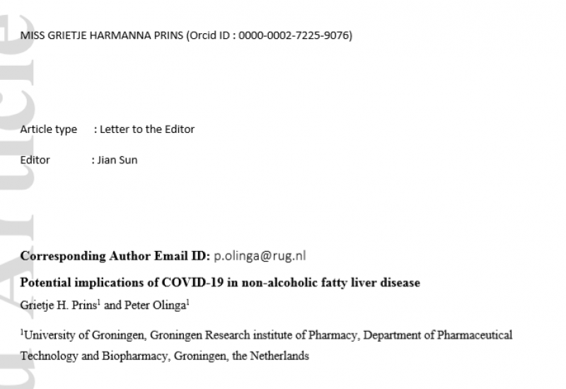 Prins G, Olinga P. Potential implications of COVID-19 in non-alcoholic fatty liver disease