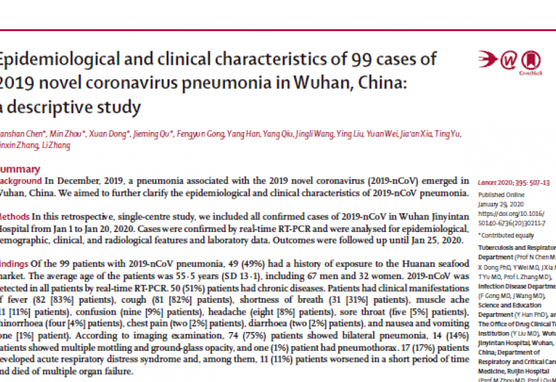 Chen et al. (2020). Epidemiological and clinical characteristics of 99 cases of 2019 novel coronavirus pneumonia in Wuhan, China: a descriptive study
