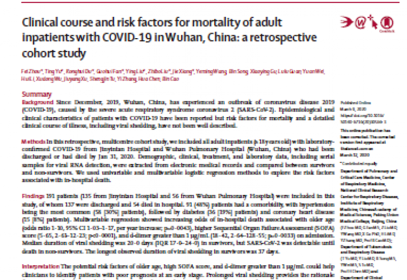 Zhou et al. (2020). Clinical course and risk factors for mortality of adult inpatients with COVID-19 in Wuhan, China: a retrospective cohort study