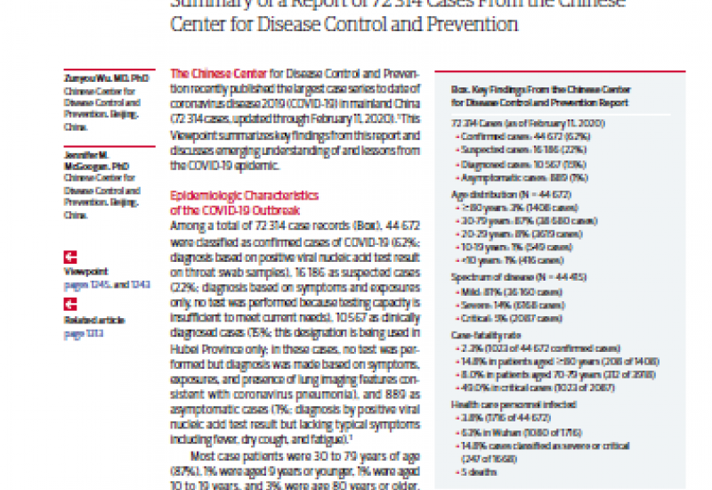 Wu et al. (2020). Characteristics of and Important Lessons From the Coronavirus Disease 2019 (COVID-19) Outbreak in China Summary of a Report of 72 314 Cases From the Chinese Center for Disease Control and Prevention