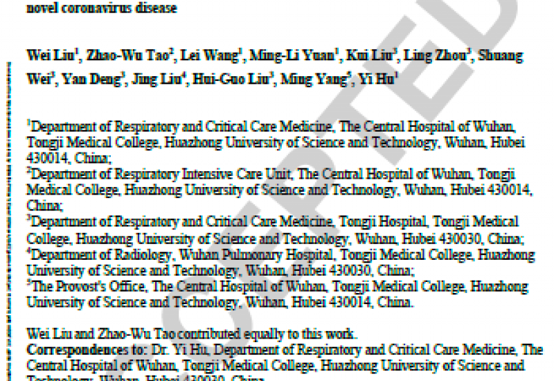 Liu W et al. (2020). Analysis of factors associated with disease outcomes in hospitalized patients with 2019 novel coronavirus disease