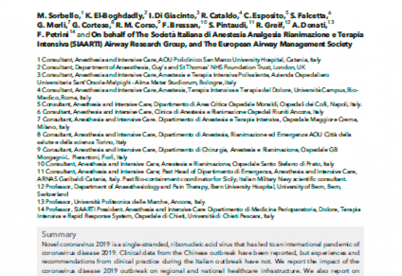 Sorbello M et al. (2020). The Italian coronavirus disease 2019 outbreak recommendations from clinical practice