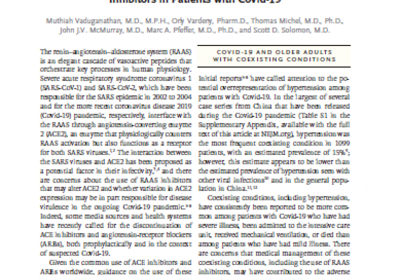 Vaduganathan M. et al. (2020). Renin-Angiotensin-Aldosterone System Inhibitors in Patients with Covid-19