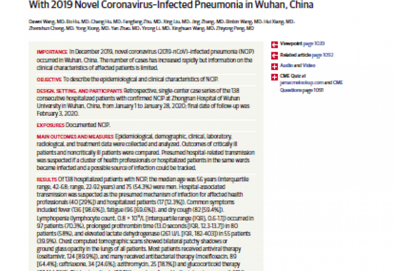 Wang D. et al. (2020). Clinical Characteristics of 138 Hospitalized Patients With 2019 Novel Coronavirus-Infected Pneumonia in Wuhan China