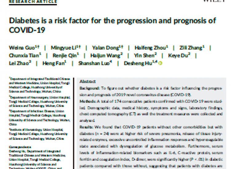 Guo W.et al 2020 Diabetes is a risk factor for the progression and prognosis of COVID‐19