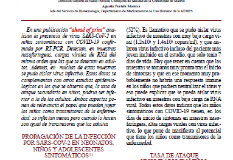 Santos Sanz 2020. Los niños como transmisores de la enfermedad SARS COVID-19