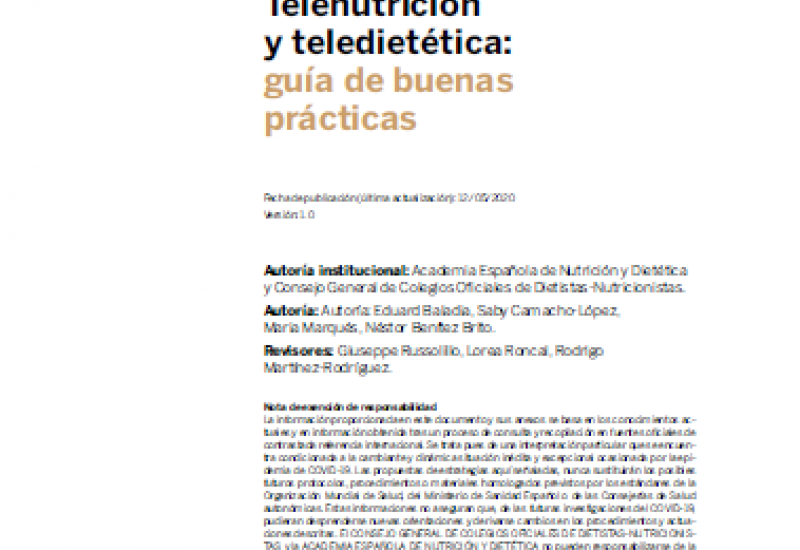 AEN (12/05/2020). Telenutrición y teledietética. Guía de buenas prácticas
