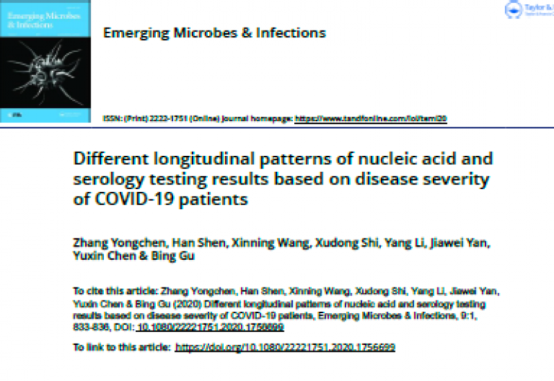 Zhang Yongchen et al. (2020). Different longitudinal patterns of nucleic acid and serology testing results based on disease severity of COVID 19 patients