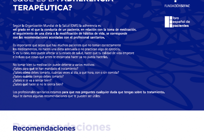Ficha de recomendaciones de Fundación SEFAC y Foro Español de Pacientes sobre adherencia