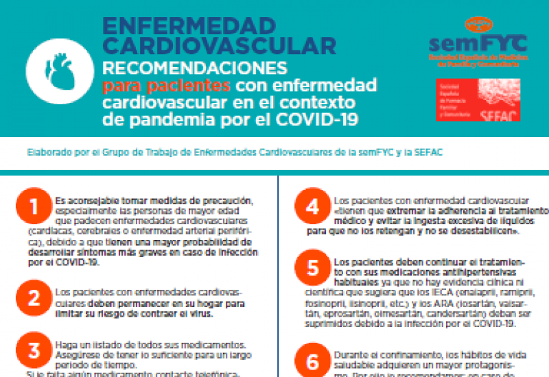 Recomendaciones  para pacientes con enfermedad cardiovascular en el contexto de pandemia por el COVID-19