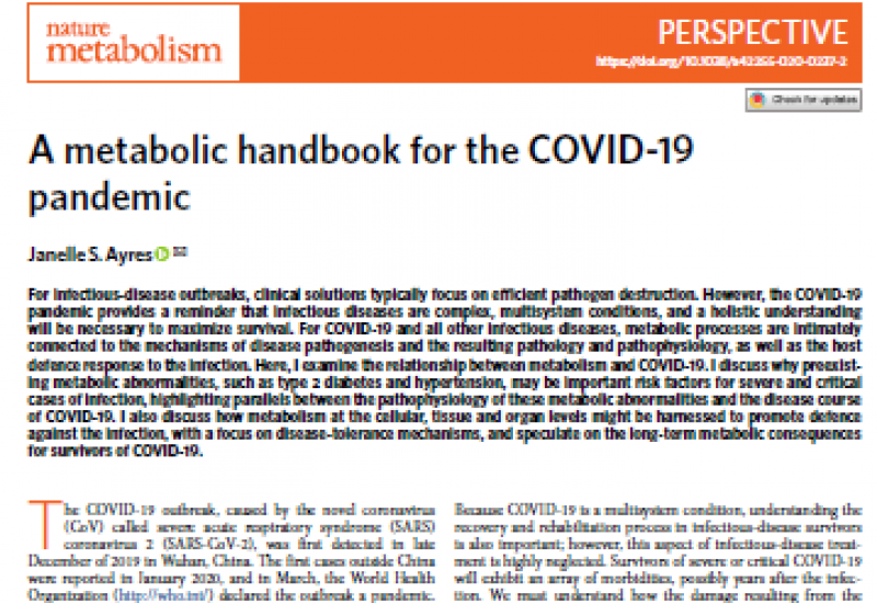 Ayres JS (2020). A metabolic handbook for the COVID-19 pandemic