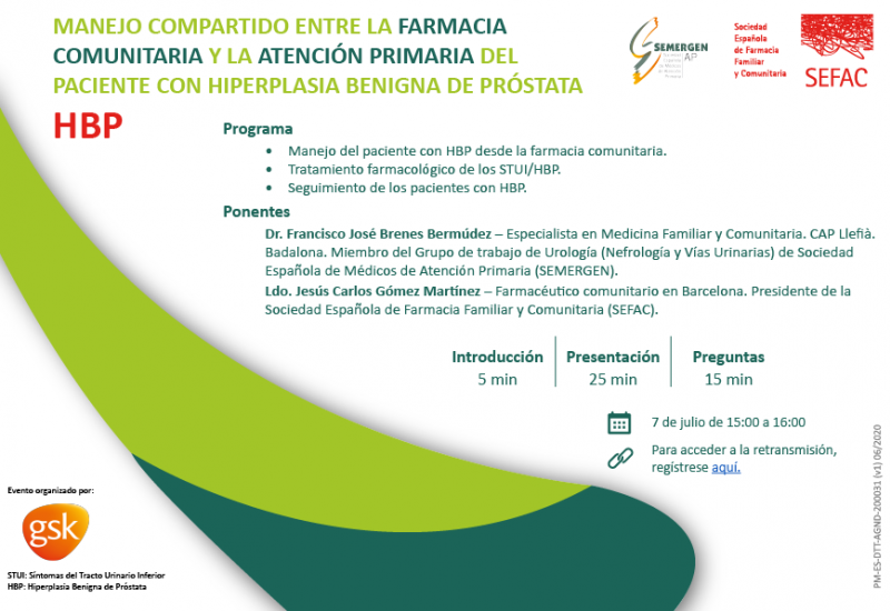 Manejo compartido del paciente con hiperplasia benigna de próstata: webinar el martes 7 de julio