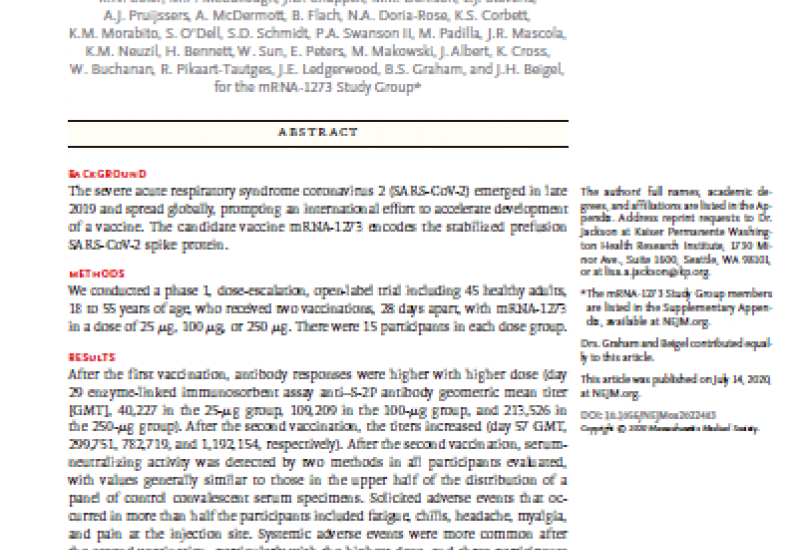 Jackson LA et al. (2020). An mRNA Vaccine against SARS-CoV-2. Preliminary report