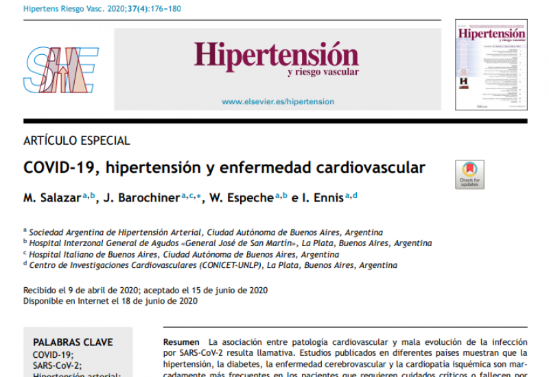 Salazar M, Barochinera J, W. Espeche W, Ennis I. COVID-19, hipertensión y enfermedad cardiovascular