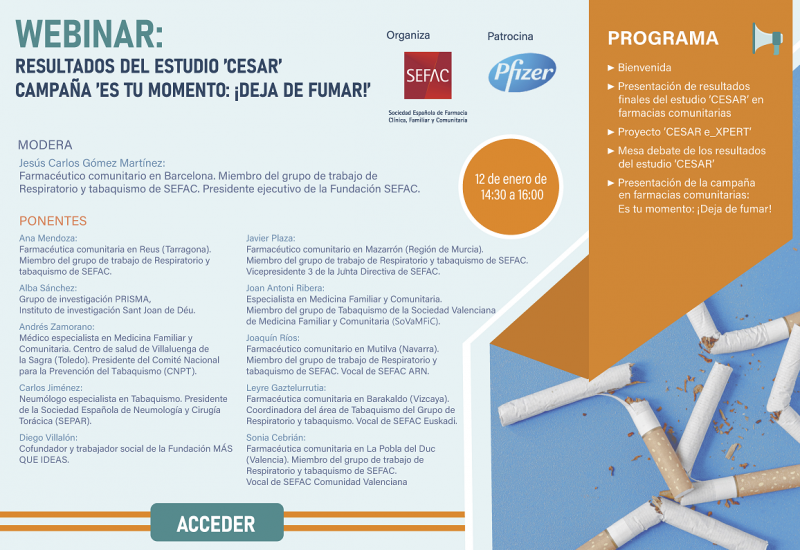 'Webinar' de SEFAC sobre nuevas acciones en tabaquismo (12 de enero)