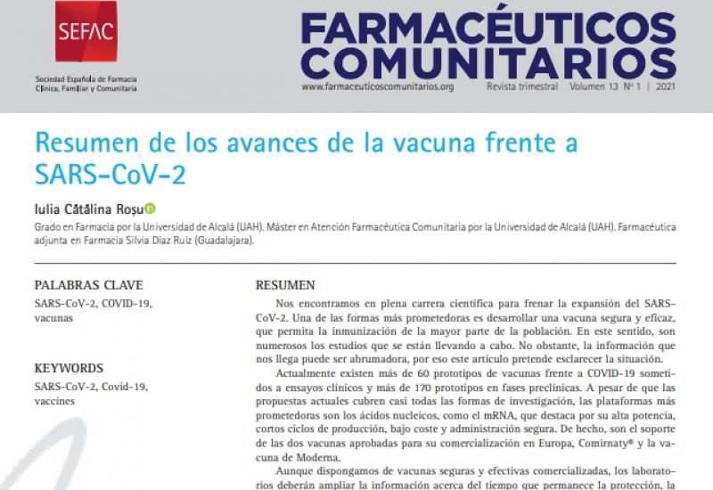 Rosu IC (2020). Resumen de los avances de la vacuna frente a SARS-CoV-2