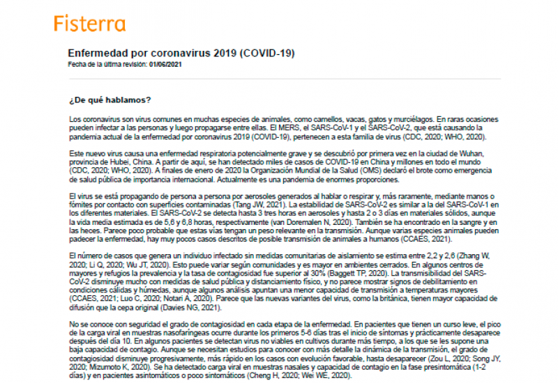 Fisterra  (01/06/2021). Enfermedad por coronavirus 2019