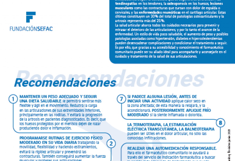 campaña para promover en farmacias la salud articular en tiempos de la COVID-19: Consejos para mejorar la salud articular