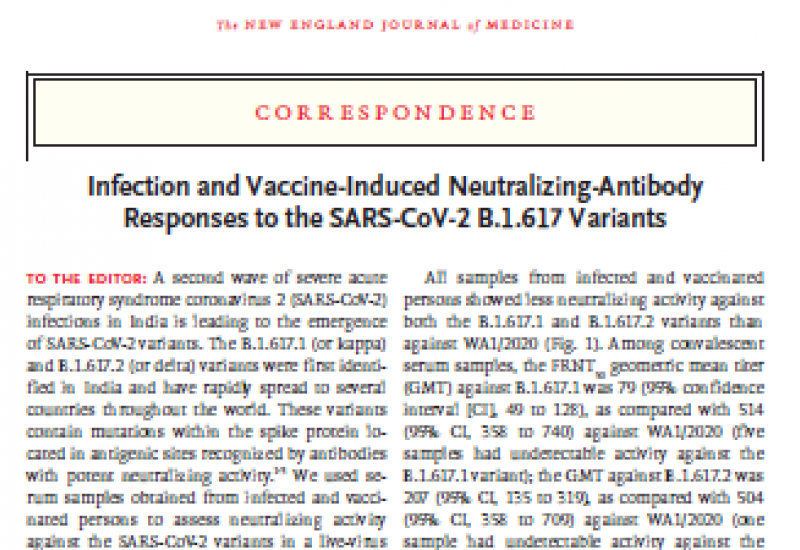 Sahoo M et al. (2021). Infection and Vaccine-Induced Neutralizing-Antibody Responses to the SARS-CoV-2 B.1.617 Variants