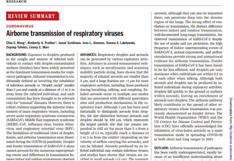 Wang C. et al (2021). Airborne transmission of respiratory viruses