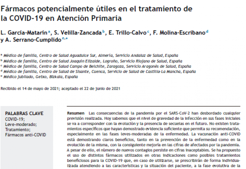 García-Matarín L et al (2021). Fármacos potencialmente útiles en el tratamiento dela COVID-19 en Atención Primaria