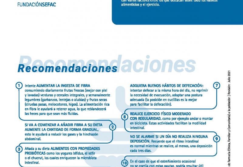 Recomendaciones SEFAC a la población: Consejos para prevenir o mejorar el estreñimiento