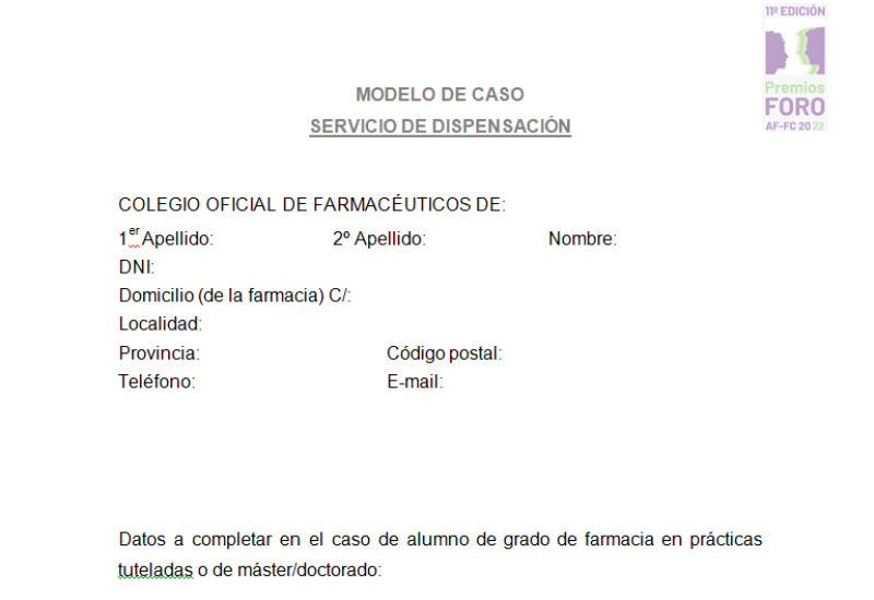 XI Premios Foro AF-FC: modelo de caso (dispensación)