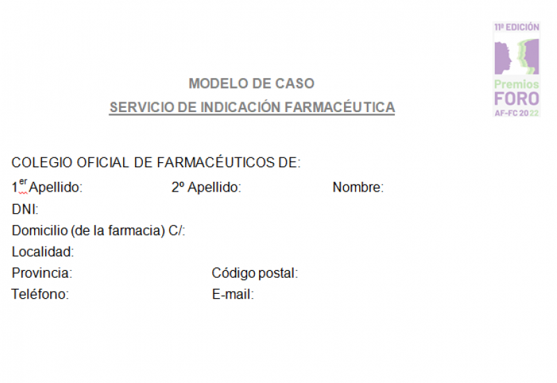 XI Premios Foro AF-FC: modelo de caso (indicación farmacéutica)