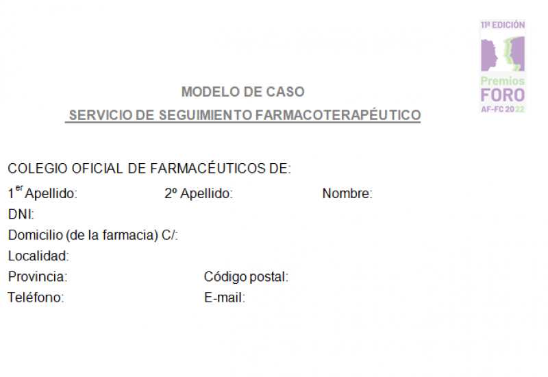 XI Premios Foro AF-FC: modelo de caso (seguimiento farmacoterapéutico) 