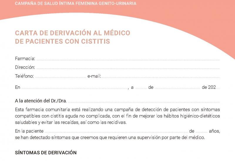 Carta de derivación al médico de pacientes con cistitis