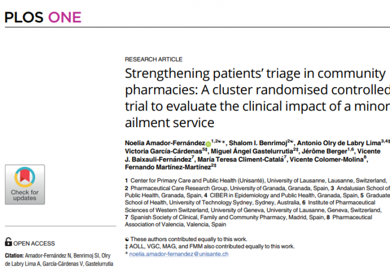 Amador N et al (2022). Strengthening patients’ triage in community pharmacies: A cluster randomised controlled trial to evaluate the clinical impact of a minor ailment service