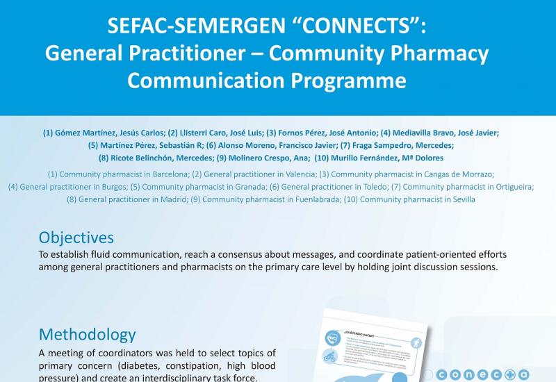 Gómez J et al (2016). SEFAC-SEMERGEN “CONNECTS”: General Practitioner – Community Pharmacy Communication Programme