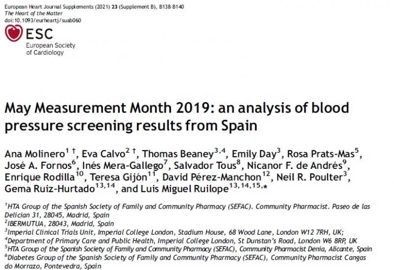 Molinero A et al (2019). May Measurement Month 2019: an analysis of blood pressure screening results from Spain
