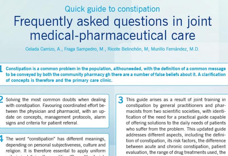 Celada A (2016). Quick guide to constipation. Frequently asked questions in joint medical-pharmaceutical care