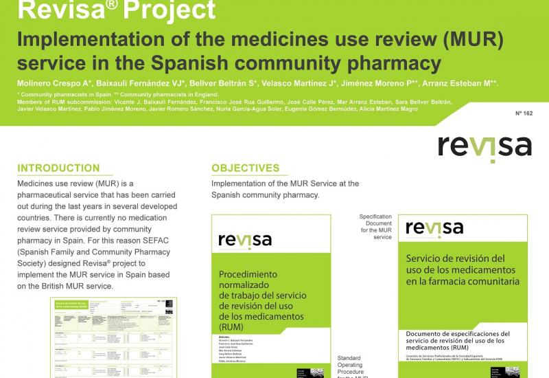 Molinero A et al (2017). REVISA project. Pilot Study of the medicines use review (MUR) service in spanish community pharmacies 