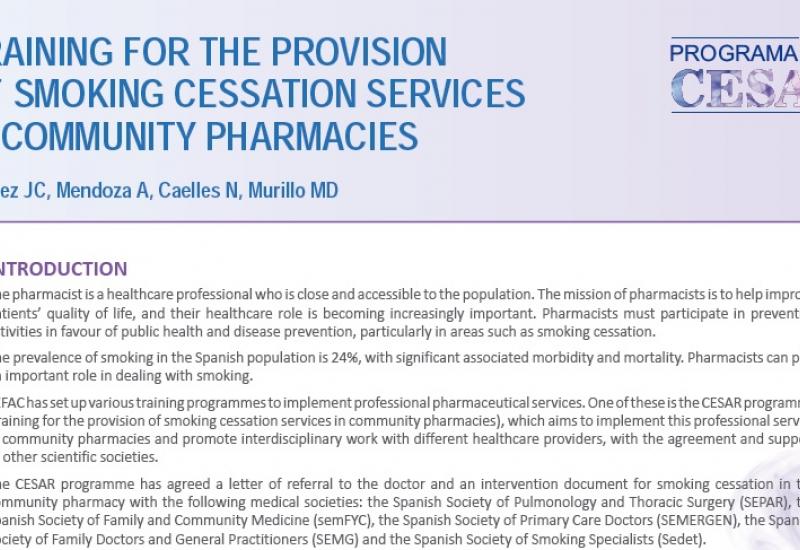 Gómez J et al (2016). PROGRAMA CESAR. TRAINING FOR THE PROVISION OF SMOKING CESSATION SERVICES IN COMMUNITY PHARMACIES