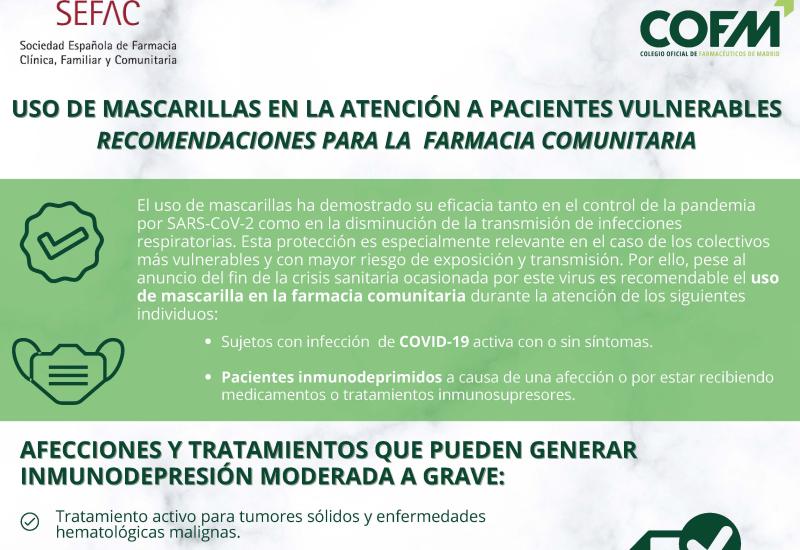 Infografía: Recomendaciones para la farmacia sobre el uso de mascarillas con pacientes vulnerables