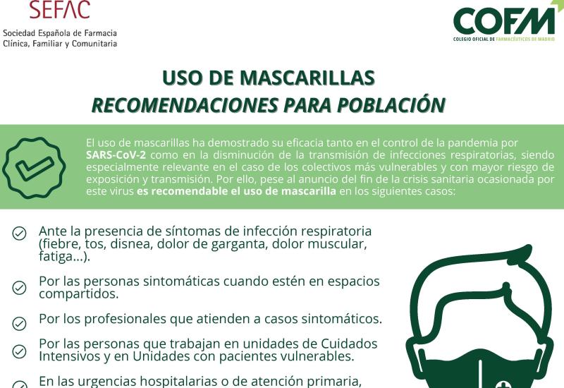 Recomendaciones para la población sobre el uso de mascarillas