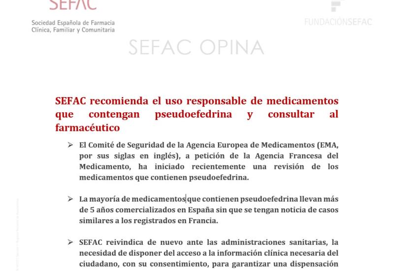 SEFAC recomienda el uso responsable de medicamentos que contengan pseudoefedrina y consultar al farmacéutico