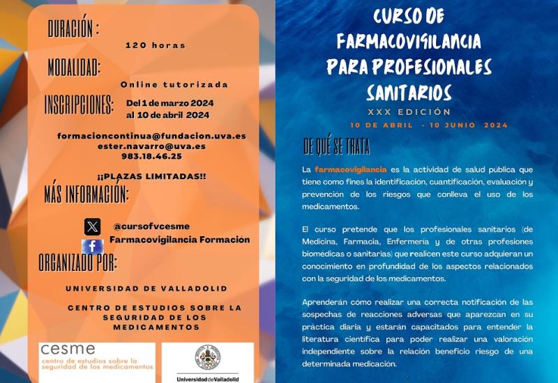 XXX Edición del Curso Online de Farmacovigilancia de la Universidad de Valladolid